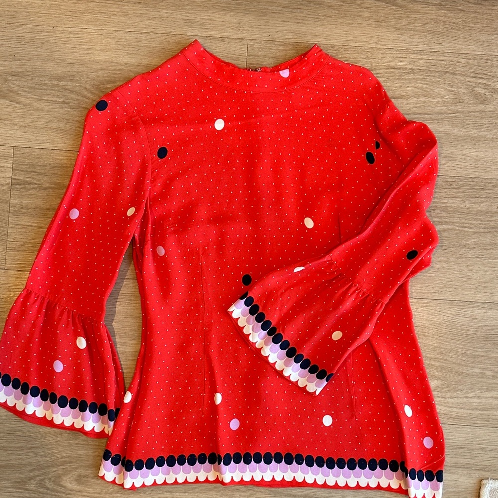 Red Polka Dot Bell Sleeve Top